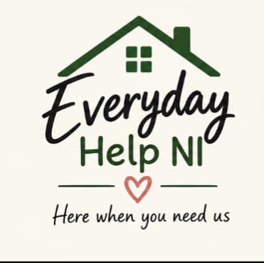 Everyday Help NI logo with a green house and pink heart — Here when you need us